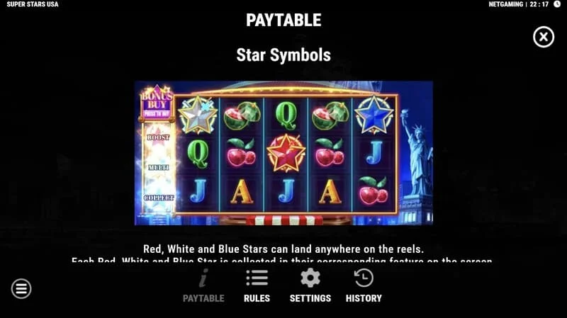 Super Stars USA - stjernesymboler i Hold & Win